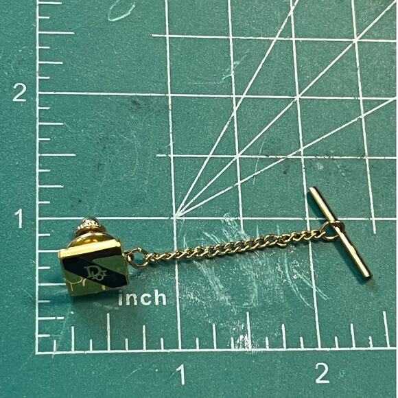 Christian Dior Gold Tone & Black Enamel Tie Tack Pin with Chain Vintage - Picture 5 of 5